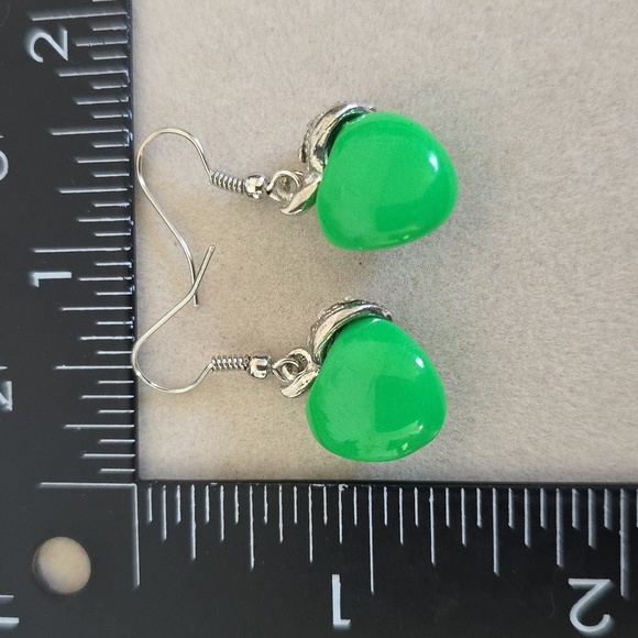 Silver and Green Apple Drop Earrings - Picture 7 of 7